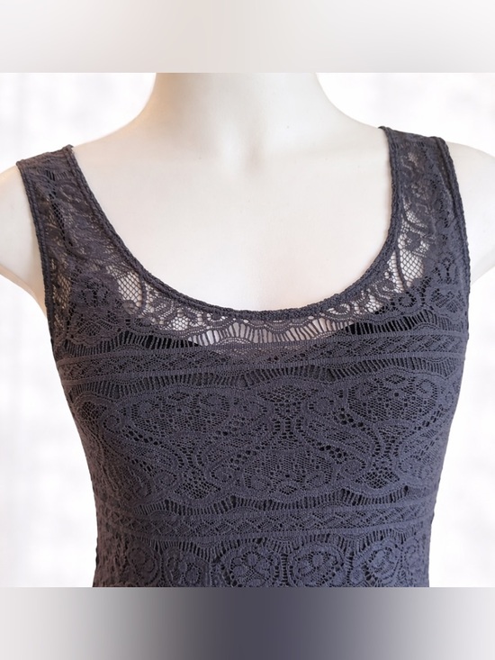 Free People Charcoal Blueish Gray Lace Fit & Flare Dress Size Small - Picture 2 of 8